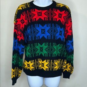 Vintage Multicolor Star Pattern Sweater